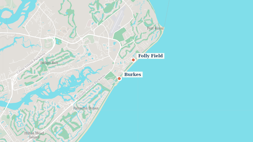 Map of Burkes Beach and Folly Field